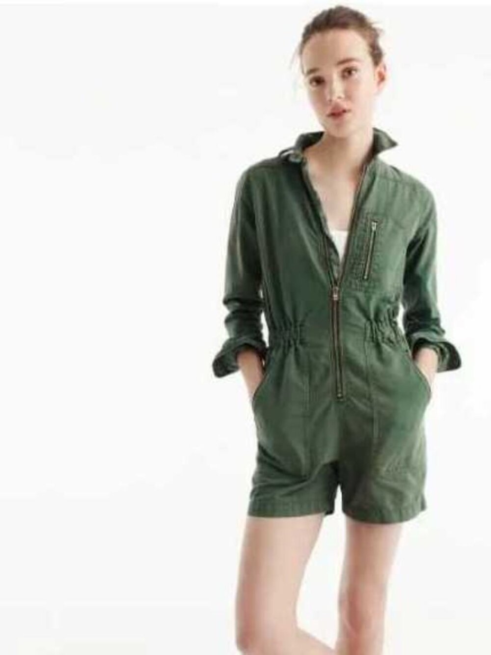 New 000 J.Crew utility shorts romper jumpsuit in Rowing Green workwear coveralls